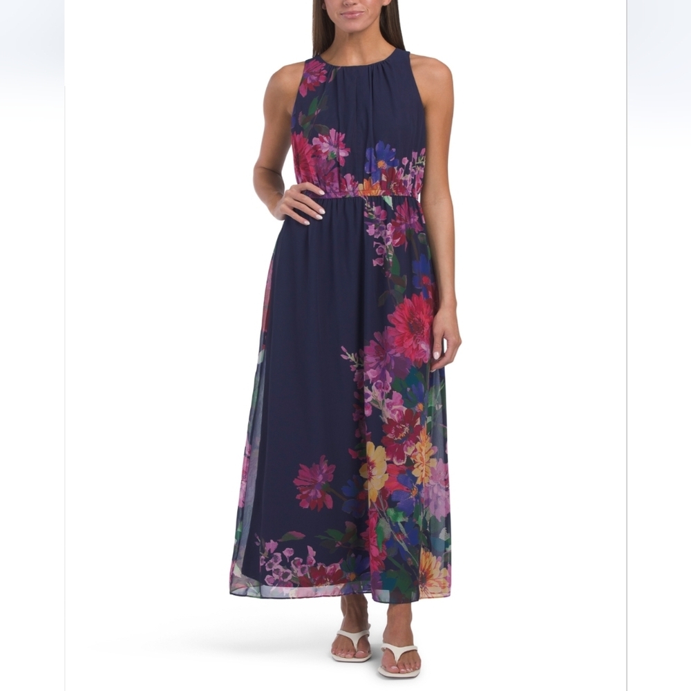 London Times Floral Halter Neck Maxi Dress